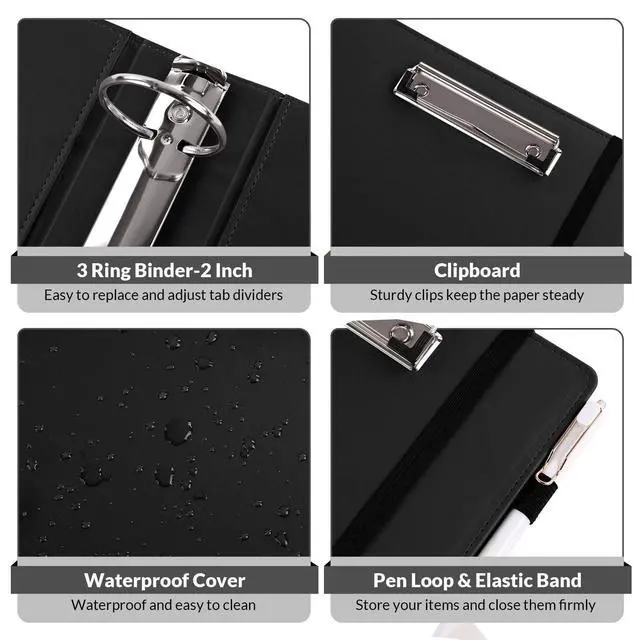 Alt view image 5 of 7 - 3 Ring Binder with Clipboard, 2 Inch PU Heavy Duty Binder with Notepad & 5 Dividers with 5 Pockets, Labels, Clipboard Folder Great for School Office(Fit Letter Sized Paper)