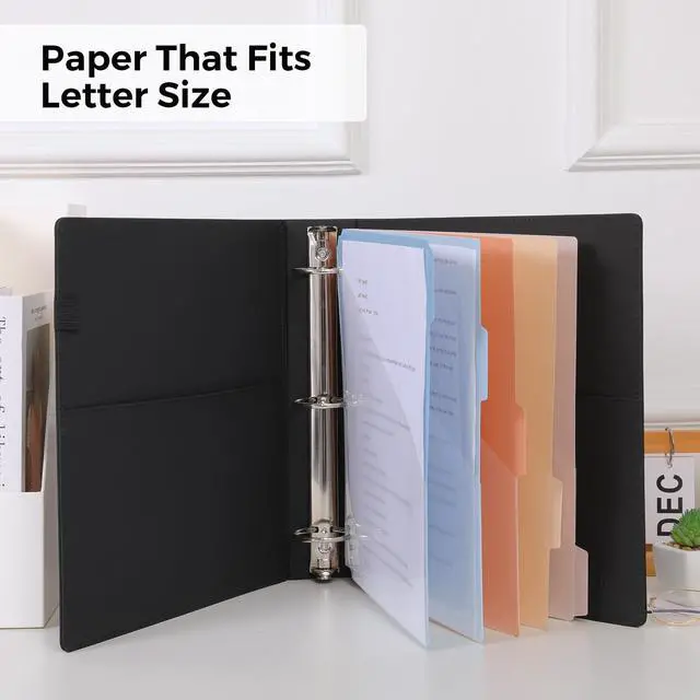 Alt view image 4 of 7 - 3 Ring Binder with Clipboard, 2 Inch PU Heavy Duty Binder with Notepad & 5 Dividers with 5 Pockets, Labels, Clipboard Folder Great for School Office(Fit Letter Sized Paper)