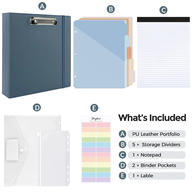 Alt view image 3 of 7 - 3 Ring Binder with Clipboard, 2 Inch Heavy Duty Binder, PU Clipboard Binder with Notepad & 5 Dividers with 10 Pockets, Labels, Clipboard Folder Great for School Office(Fit Letter Sized Paper)