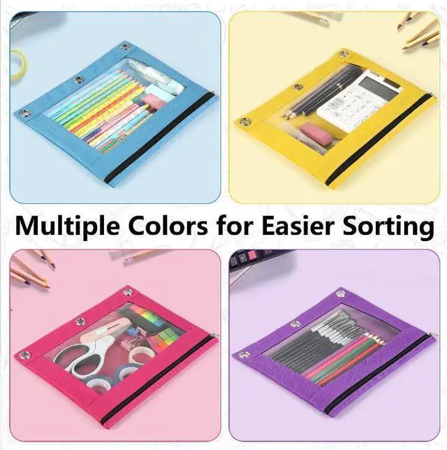 Alt view image 7 of 7 - 12 Pack Pencil Pouche for 3 Ring Binder, Smooth Zipper Pencil Bag Pencil Pouchs, Multi-Color Pencil Case for Binder, Clear Top Binder Pencil Pouch, Pencil Bag with 3 Re-enforced Grommets