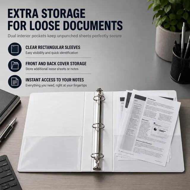 Alt view image 7 of 7 - 3 Binders, 6 Inch D Heavy Duty Large Binder with Pockets for 8.5" x 11" Sheet Size, Durable Non-Stick Customizable Clear View Cover (White)