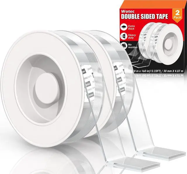 Main image of 2 Pack Extra Large 1.18 in x 160 in Double Sided Tape Heavy Duty Removable Clear & Tough Nano Tape, Multipurpose Mounting Tape Picture Hanging Strips Adhesive for Poster Carpet