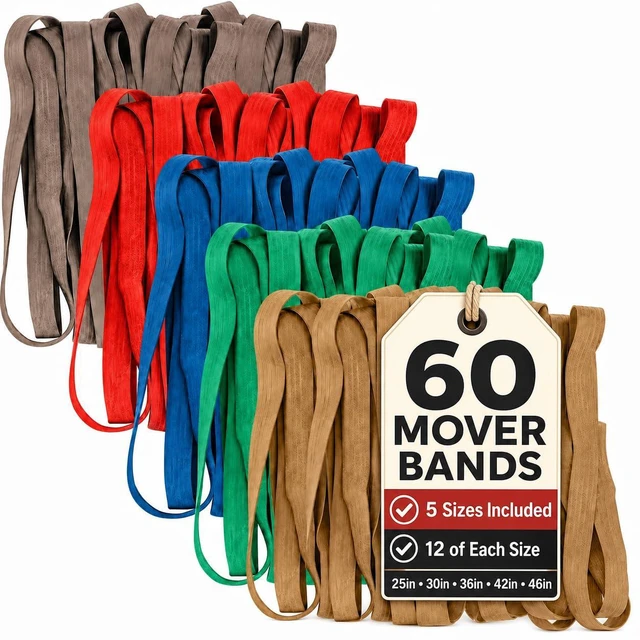 Main image of 60 Pack Mover Bands Extra Large Rubber Bands for Moving Blankets, Furniture & Appliances Heavy-Duty Stretch Bands in 5 Sizes (25", 30", 36", 42", 46")
