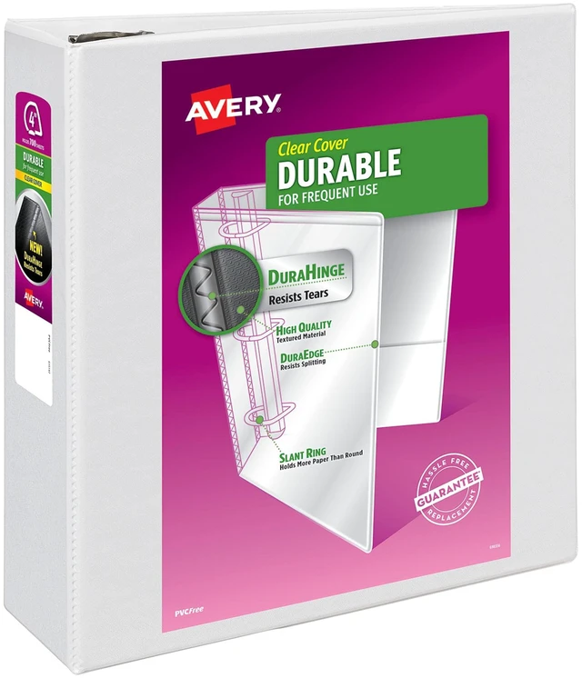 Main image of Durable View 3 Ring Binder, 4 Inch EZD Rings, 1 White Binder (09801) For Daily School, Home and Office Use, Tear-Resistant Spine, DuraEdge Split-Resistant Sides, Nonstick Interior Pockets