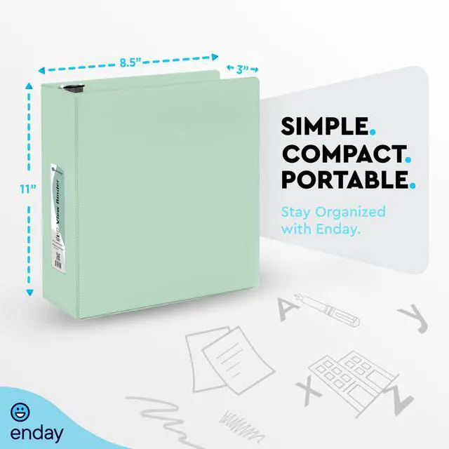 Alt view image 5 of 7 - 3 Inch Binder, Green - 3 Inch 3 Ring Binder, D-Ring Pastel with Clear View Cover for Letter Size 8.5 x 11'' Paper & 2 Inside Pockets, Ideal for School Supplies, Office, and Home