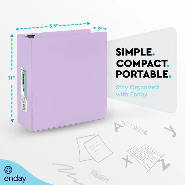 Alt view image 5 of 7 - 3 Inch Binder, Purple - 3 Inch 3 Ring Binder, D-Ring Pastel with Clear View Cover for Letter Size 8.5 x 11'' Paper & 2 Inside Pockets, Ideal for School Supplies, Office, and Home