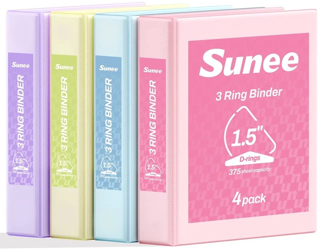Main image of 3 Ring Binder 1.5 Inch D Ring, Clear View Binder Three Ring PVC-Free (Fit 8.5x11 Inches) for School or Office Supplies, Assorted Pastel, 4 Pack