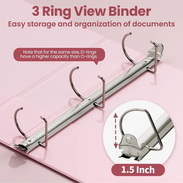 Alt view image 3 of 7 - 3 Ring Binder 1.5 Inch D Ring, Clear View Binder Three Ring PVC-Free (Fit 8.5x11 Inches) for School or Office Supplies, Pink, 2 Pack