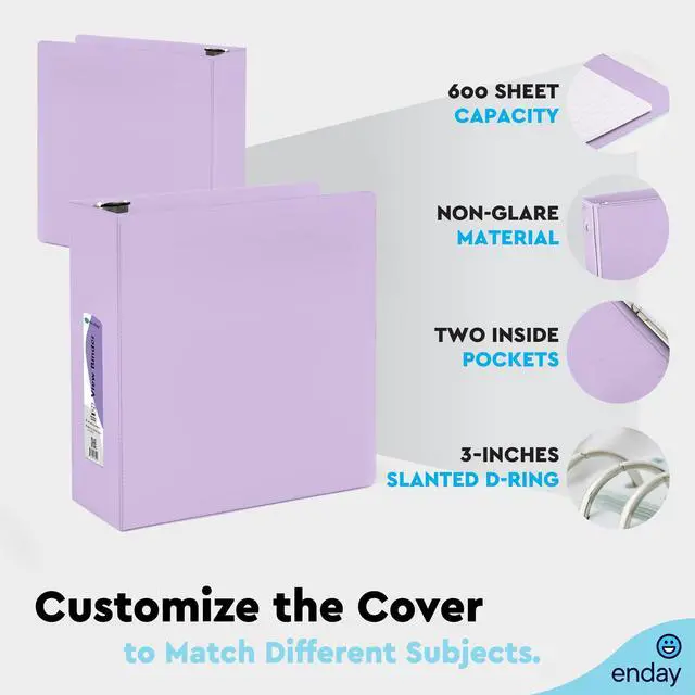 Alt view image 6 of 7 - 3 Inch Binder, Purple - 3 Inch 3 Ring Binder, D-Ring Pastel with Clear View Cover for Letter Size 8.5 x 11'' Paper & 2 Inside Pockets, Ideal for School Supplies, Office, and Home