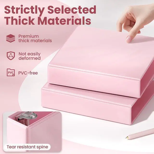 Alt view image 4 of 7 - 3 Ring Binder 1.5 Inch D Ring, Clear View Binder Three Ring PVC-Free (Fit 8.5x11 Inches) for School or Office Supplies, Pink, 2 Pack