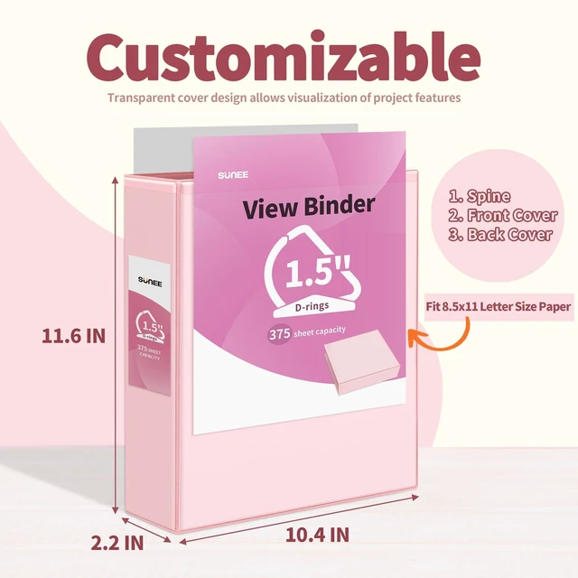 Alt view image 2 of 7 - 3 Ring Binder 1.5 Inch D Ring, Clear View Binder Three Ring PVC-Free (Fit 8.5x11 Inches) for School or Office Supplies, Assorted Pastel, 4 Pack