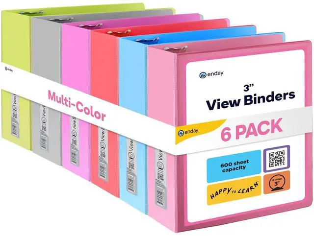 Main image of 3 inch Binder (6 Pack - Assorted Colors) 3 Ring Binder 3 inch with Clear View Cover and 2 Inside Pocket - for Letter Size 8.5 x 11'' Paper, Ideal for School Supplies, Office, and Home