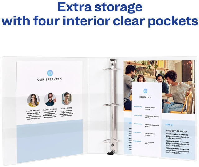 Alt view image 6 of 7 - Durable View 3 Ring Binder, 3" EZD Rings, 1 White Binder For Daily School, Home and Office Use, Tear-Resistant Spine, DuraEdge Split-Resistant Edges, Clear Interior Pockets
