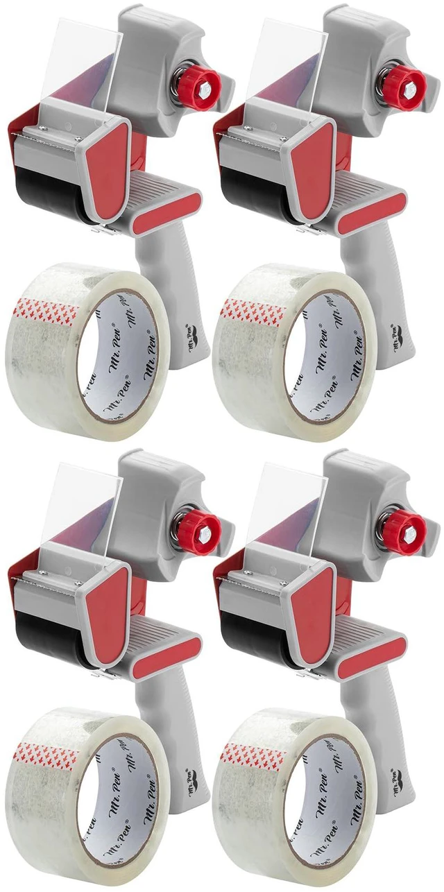 Main image of Heavy Duty Packing Tape Dispenser Gun, 2 Inch 4 Pack with 4 Clear Tape Rolls, Handheld Tape Gun for Moving, Shipping, Sealing Boxes & Packaging