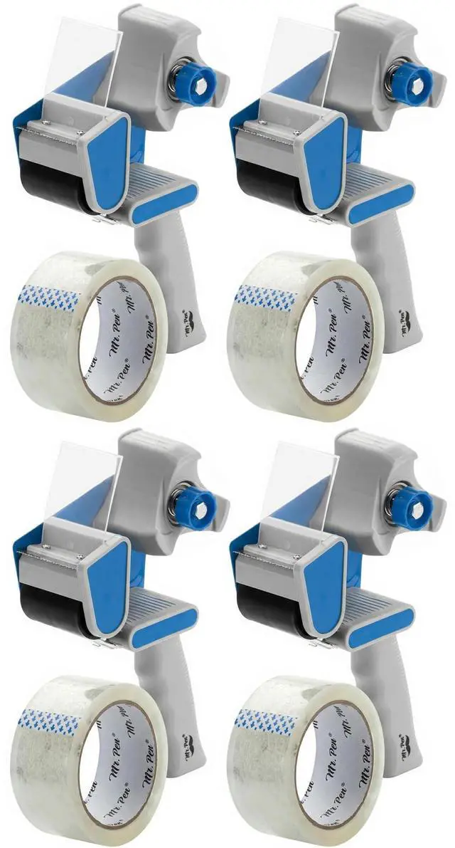 Main image of Packing Tape Dispenser Gun 2-Inch, Blue, 4 Pack with 4 Rolls Tape Heavy Duty Packing Tape with Dispenser for Mailing, Moving Boxes and Packaging