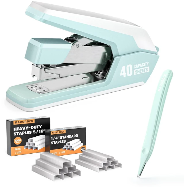 Main image of Heavy Duty Stapler for Desk with 40-50 Sheet, 2000 Staples, Green Classroom Stapler, Teacher Stapler, Office Stapler, Ergonomic & Easy-to-Load Desktop Stapler, Magnetic Staple Remover