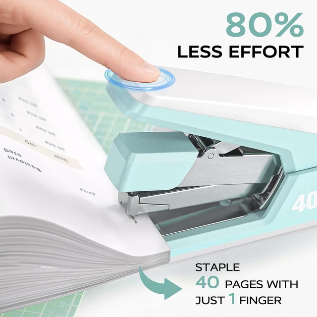 Alt view image 2 of 7 - Heavy Duty Stapler for Desk with 40-50 Sheet, 2000 Staples, Green Classroom Stapler, Teacher Stapler, Office Stapler, Ergonomic & Easy-to-Load Desktop Stapler, Magnetic Staple Remover