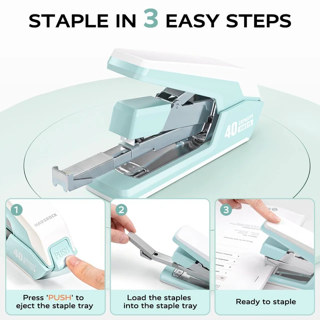 Alt view image 4 of 7 - Heavy Duty Stapler for Desk with 40-50 Sheet, 2000 Staples, Green Classroom Stapler, Teacher Stapler, Office Stapler, Ergonomic & Easy-to-Load Desktop Stapler, Magnetic Staple Remover