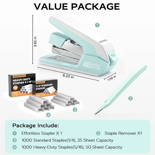 Alt view image 5 of 7 - Heavy Duty Stapler for Desk with 40-50 Sheet, 2000 Staples, Green Classroom Stapler, Teacher Stapler, Office Stapler, Ergonomic & Easy-to-Load Desktop Stapler, Magnetic Staple Remover