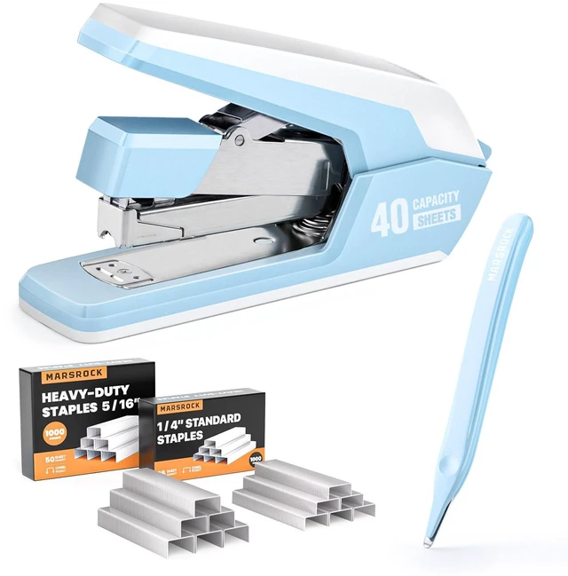 Main image of Heavy Duty Stapler for Desk with 40-50 Sheet, 2000 Staples, Blue Office Stapler, Classroom Stapler, Teacher Stapler, Ergonomic & Easy to Load Desktop Stapler, Magnetic Staple Remover