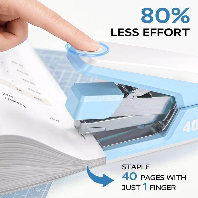 Alt view image 2 of 7 - Heavy Duty Stapler for Desk with 40-50 Sheet, 2000 Staples, Blue Office Stapler, Classroom Stapler, Teacher Stapler, Ergonomic & Easy to Load Desktop Stapler, Magnetic Staple Remover