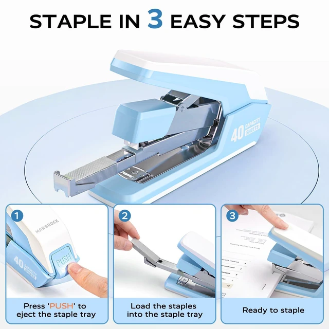 Alt view image 3 of 7 - Heavy Duty Stapler for Desk with 40-50 Sheet, 2000 Staples, Blue Office Stapler, Classroom Stapler, Teacher Stapler, Ergonomic & Easy to Load Desktop Stapler, Magnetic Staple Remover