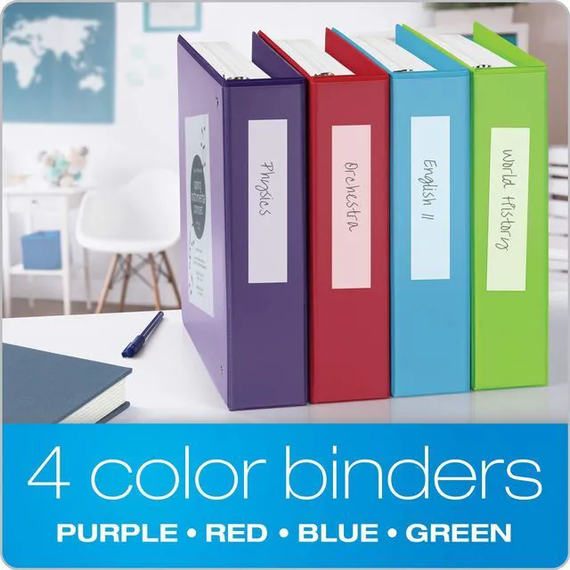 Alt view image 5 of 6 - 3 Ring Binders, Binders for School and Office, Durable 2 Inch Binder with Round Rings, Holds 475-Sheets, ClearVue Covers, Non-Stick, PVC-Free, Assorted Colors, 4 Pack (29311)