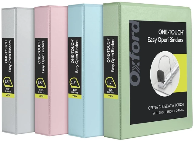 Main image of 3 Ring Binders, Binders for School, 1.5 Inch ONE-Touch Easy Open D Rings, 3-Sided View Binder Covers, Xtralife Hinge, Non-Stick, PVC-Free, Natural Pastels, 375-Sheet Capacity, 4 Pack (79918)