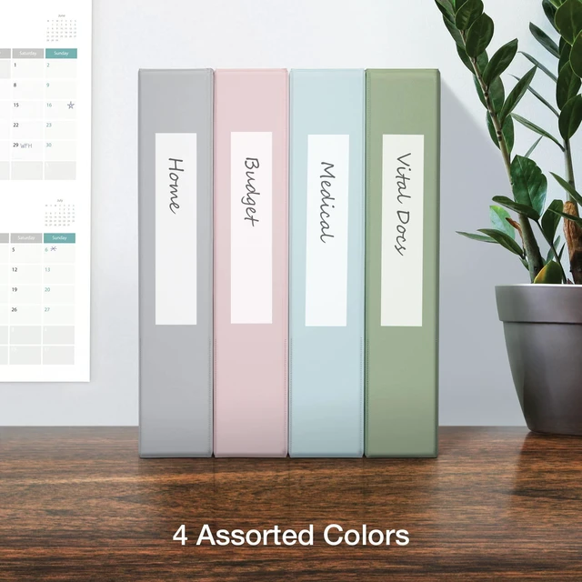 Alt view image 5 of 6 - 3 Ring Binders, Binders for School, 1.5 Inch ONE-Touch Easy Open D Rings, 3-Sided View Binder Covers, Xtralife Hinge, Non-Stick, PVC-Free, Natural Pastels, 375-Sheet Capacity, 4 Pack (79918)