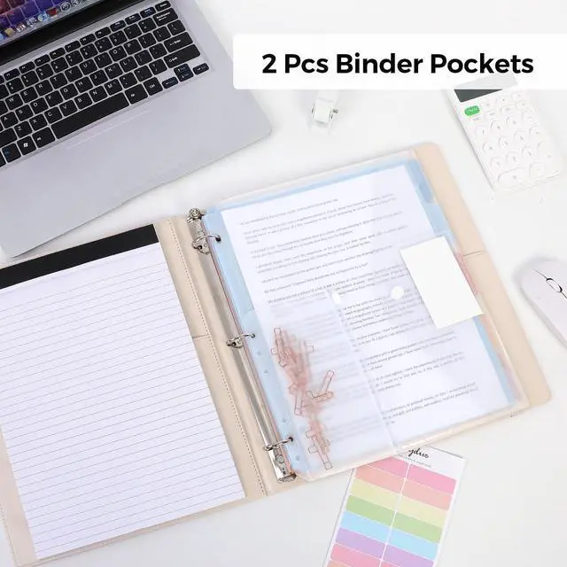 Alt view image 2 of 7 - 3 Ring Binder with Clipboard,1 Inch Binder, 13.2" × 10.2" PU Clipboard Binder with Notepad & 5 Dividers with 5 Pockets, Labels, Clipboard Folder Great for School Office(Fit Letter Sized Paper)