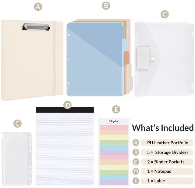 Alt view image 3 of 7 - 3 Ring Binder with Clipboard,1 Inch Binder, 13.2" × 10.2" PU Clipboard Binder with Notepad & 5 Dividers with 5 Pockets, Labels, Clipboard Folder Great for School Office(Fit Letter Sized Paper)