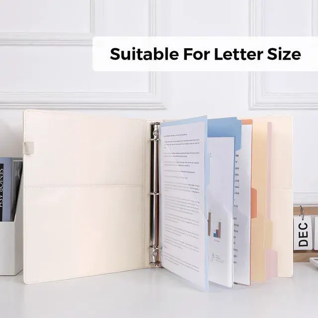 Alt view image 4 of 7 - 3 Ring Binder with Clipboard,1 Inch Binder, 13.2" × 10.2" PU Clipboard Binder with Notepad & 5 Dividers with 5 Pockets, Labels, Clipboard Folder Great for School Office(Fit Letter Sized Paper)