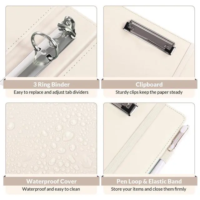 Alt view image 7 of 7 - 3 Ring Binder with Clipboard,1 Inch Binder, 13.2" × 10.2" PU Clipboard Binder with Notepad & 5 Dividers with 5 Pockets, Labels, Clipboard Folder Great for School Office(Fit Letter Sized Paper)