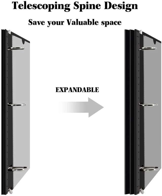 Alt view image 2 of 7 - 1 Inch Telescoping 3 Ring Binder Black+White - 12 PCS Flexible Binders with Customizable Front Cover and Clear Catalog Pocket,1 inch Binders 3 Ring, Holds 8.5" x 11" Paper