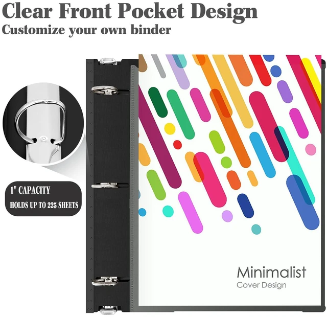 Alt view image 5 of 7 - 1 Inch Telescoping 3 Ring Binder Black+White - 12 PCS Flexible Binders with Customizable Front Cover and Clear Catalog Pocket,1 inch Binders 3 Ring, Holds 8.5" x 11" Paper