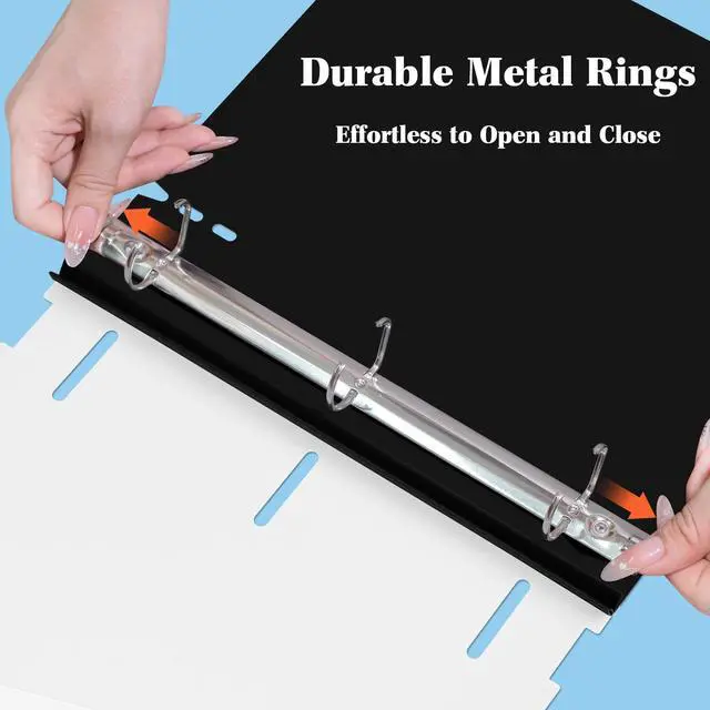 Alt view image 6 of 7 - 1 Inch Telescoping 3 Ring Binder Black+White - 12 PCS Flexible Binders with Customizable Front Cover and Clear Catalog Pocket,1 inch Binders 3 Ring, Holds 8.5" x 11" Paper