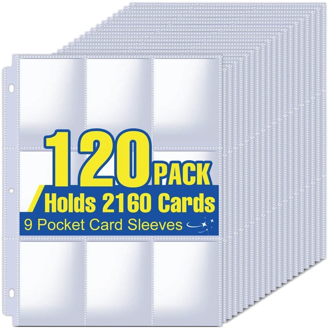 Main image of 2160 Pockets Card Sleeves Binder Sheets 9 Pocket Card Sleeves for 3 Ring Binder, Trading Cards Sleeves Fit for Baseball, Football, Game, Business Cards(120 Pages)