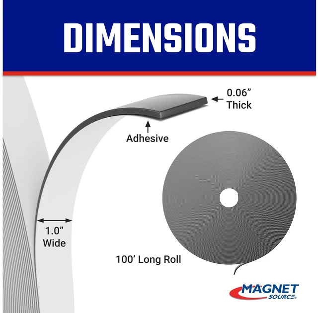 Alt view image 2 of 7 - Flexible Magnetic Strip - Heavy-Duty Magnet Strips with Strong Adhesive Backing for Walls, Boards, Signs, and More - 0.06" Thick - 1" W - 100 Ft - 1 Roll