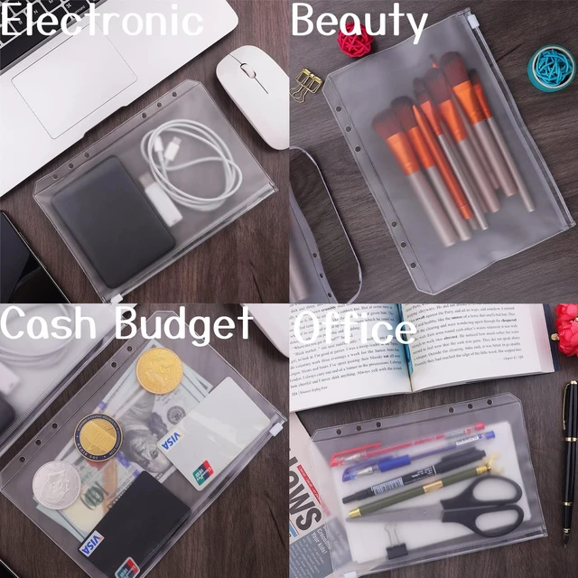 Alt view image 3 of 7 - 12PCS A5 Binder Pockets 6 Holes Budget Cash Envelopes for Budgeting, Clear Zipper Folders Planner Inserts Loose Leaf Bags Binder, Waterproof PVC Document Pouch Filing (Pack of 3)