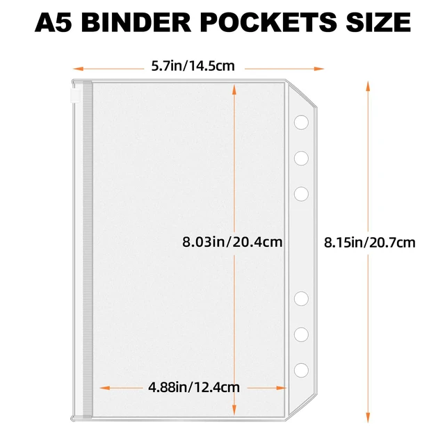 Alt view image 2 of 7 - 12PCS A5 Binder Pockets 6 Holes Budget Cash Envelopes for Budgeting, Clear Zipper Folders Planner Inserts Loose Leaf Bags Binder, Waterproof PVC Document Pouch Filing (Pack of 3)