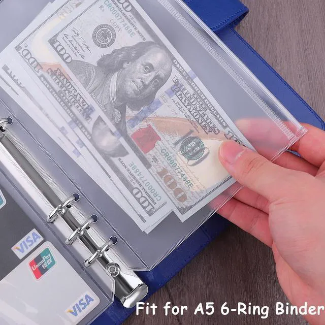 Alt view image 4 of 7 - 12PCS A5 Binder Pockets 6 Holes Budget Cash Envelopes for Budgeting, Clear Zipper Folders Planner Inserts Loose Leaf Bags Binder, Waterproof PVC Document Pouch Filing (Pack of 3)