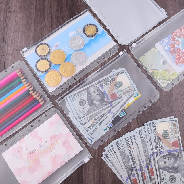 Alt view image 5 of 7 - 12PCS A5 Binder Pockets 6 Holes Budget Cash Envelopes for Budgeting, Clear Zipper Folders Planner Inserts Loose Leaf Bags Binder, Waterproof PVC Document Pouch Filing (Pack of 3)