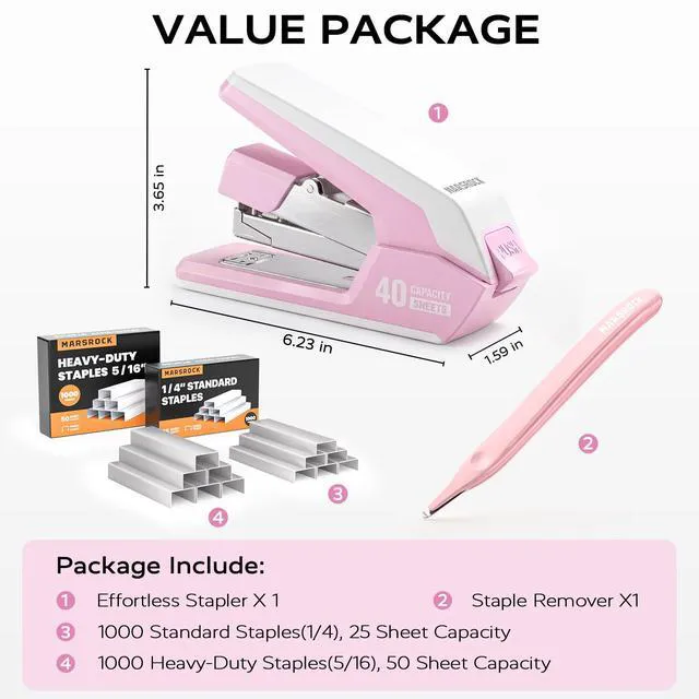 Alt view image 4 of 7 - Heavy Duty Stapler for Desk with 40-50 Sheet, 2000 Staples, Pink Classroom Stapler, Teacher Stapler, Office Stapler, Ergonomic & Easy to Load Desktop Stapler, Magnetic Staple Remover