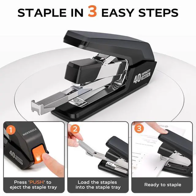 Alt view image 4 of 7 - Heavy Duty Stapler for Desk with 40-50 Sheet, 2000 Staples, Black Teacher Stapler, Office & Classroom Stapler, Effortless, 1-Touch Stapling, Easy-to-Load with Magnetic Staple Remover