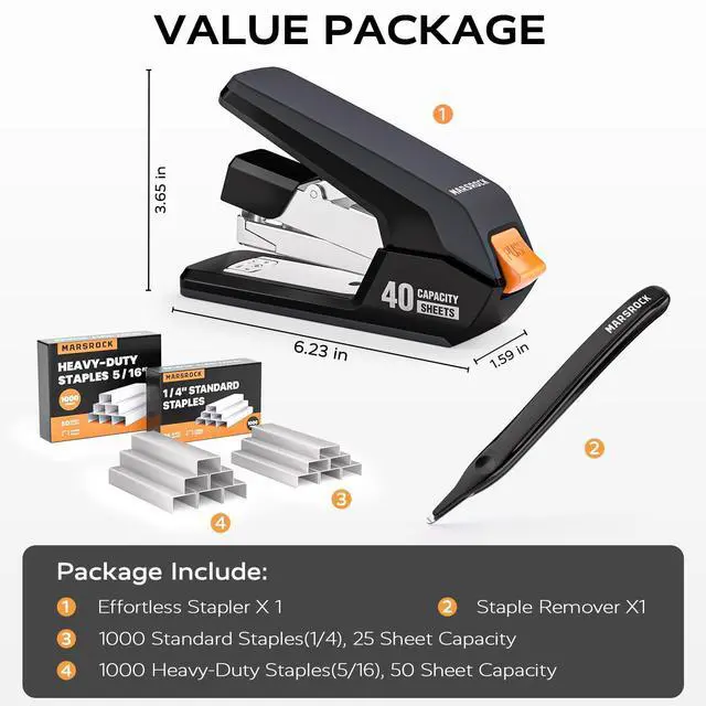 Alt view image 6 of 7 - Heavy Duty Stapler for Desk with 40-50 Sheet, 2000 Staples, Black Teacher Stapler, Office & Classroom Stapler, Effortless, 1-Touch Stapling, Easy-to-Load with Magnetic Staple Remover