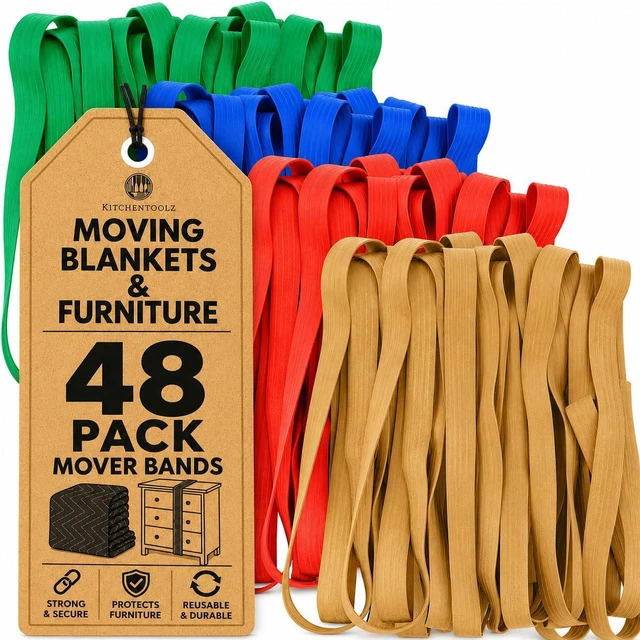 Main image of 48 Pack Mover Bands Extra Large Rubber Bands for Furniture & Moving Blankets Heavy-Duty Stretch Bands in 4 Sizes (25", 30", 36", 42")