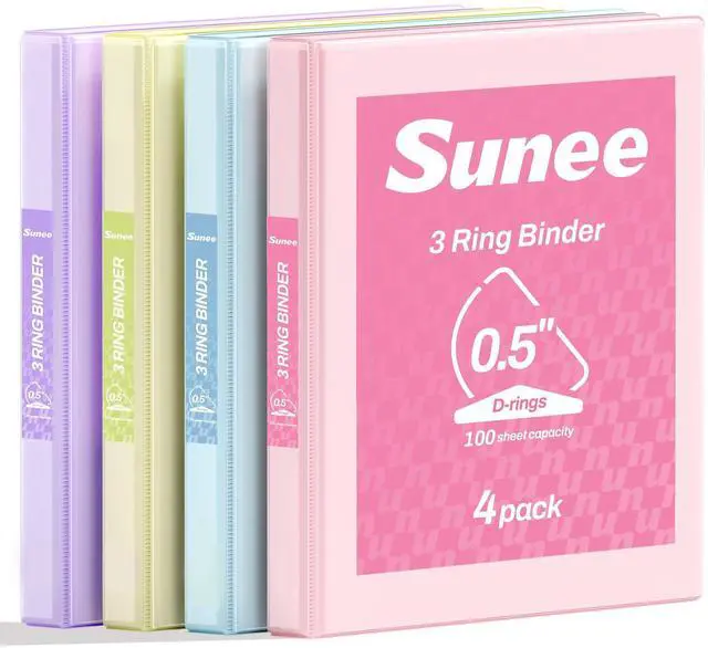 Main image of 3 Ring Binder 0.5 Inch D Ring, Clear View Binder Three Ring PVC-Free (Fit 8.5x11 Inches) for School or Office Supplies, Assorted Pastel, 4 Pack