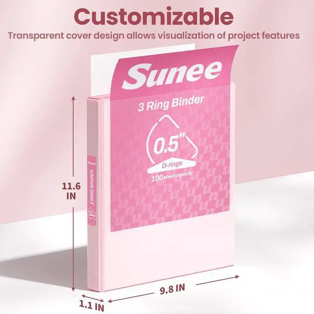 Alt view image 7 of 7 - 3 Ring Binder 0.5 Inch D Ring, Clear View Binder Three Ring PVC-Free (Fit 8.5x11 Inches) for School or Office Supplies, Assorted Pastel, 4 Pack
