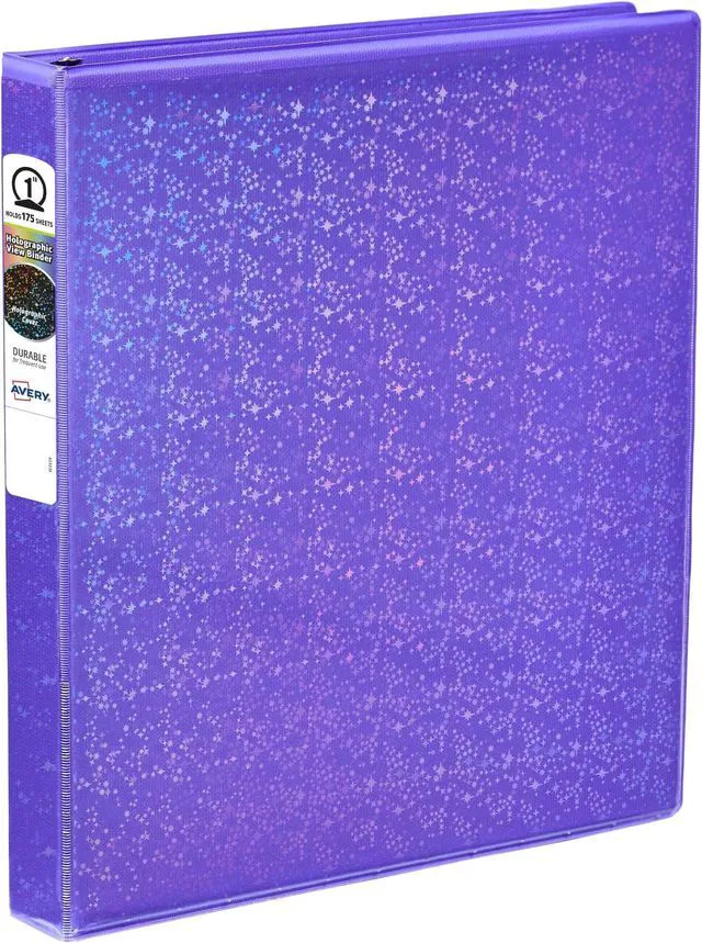 Main image of Luxe Collection Durable Holographic 3 Ring Binder, Customizable View Cover, 1 Inch Round Rings, 1 Holographic Violet Binder (03226) (Pack of 6)