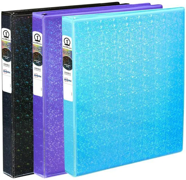 Alt view image 6 of 7 - Luxe Collection Durable Holographic 3 Ring Binder, Customizable View Cover, 1 Inch Round Rings, 1 Holographic Violet Binder (03226) (Pack of 6)
